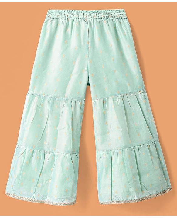Pine Kids Woven Half Sleeveless Embroidered Kurti & Gharara Set with Dupatta - Aqua Blue