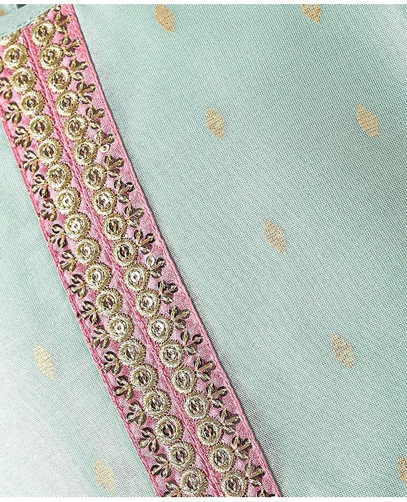 Pine Kids Woven Half Sleeveless Embroidered Kurti & Gharara Set with Dupatta - Aqua Blue