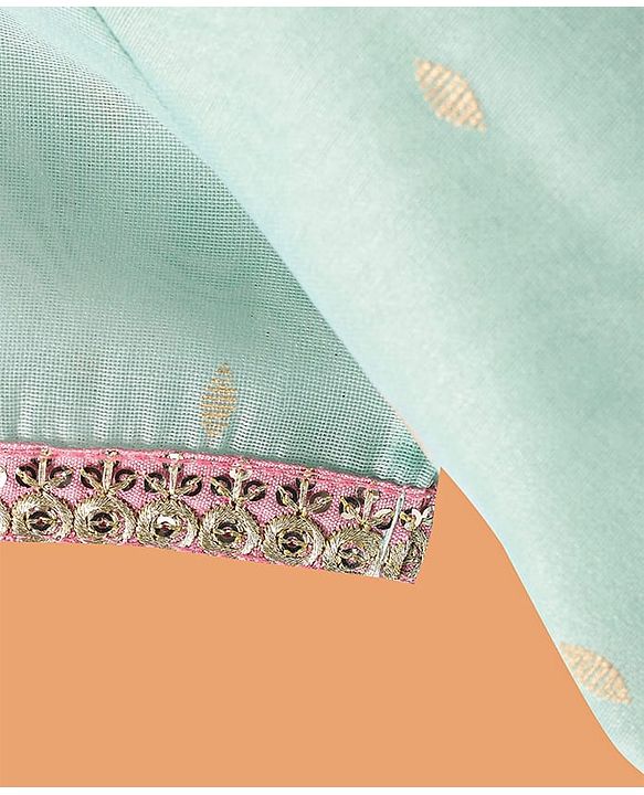Pine Kids Woven Half Sleeveless Embroidered Kurti & Gharara Set with Dupatta - Aqua Blue