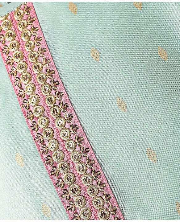 Pine Kids Woven Half Sleeveless Embroidered Kurti & Gharara Set with Dupatta - Aqua Blue
