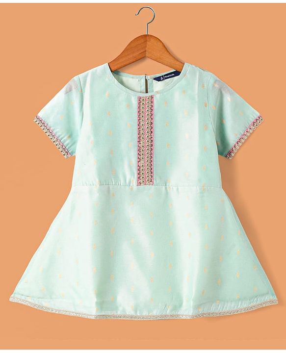 Pine Kids Woven Half Sleeveless Embroidered Kurti & Gharara Set with Dupatta - Aqua Blue