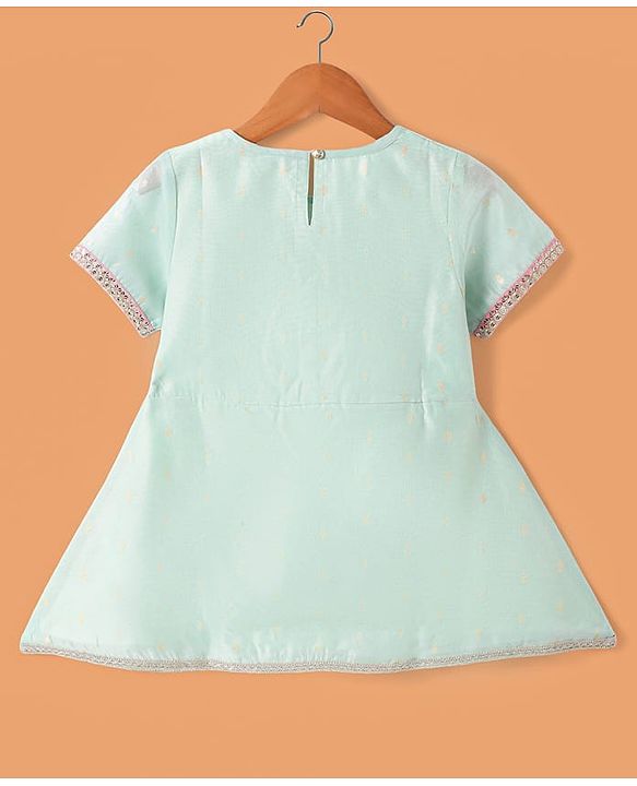 Pine Kids Woven Half Sleeveless Embroidered Kurti & Gharara Set with Dupatta - Aqua Blue