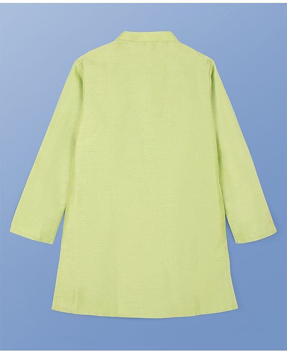 Pine Kids Woven Full Sleeves Kurta Pyjama Set with Sequin Detailing Jacket - Lime Green