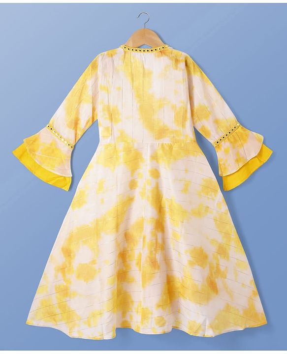 Pine Kids Viscose Woven Embroidered Top and Palazzo with Full Sleeves Tie Dye Shrug - Yellow