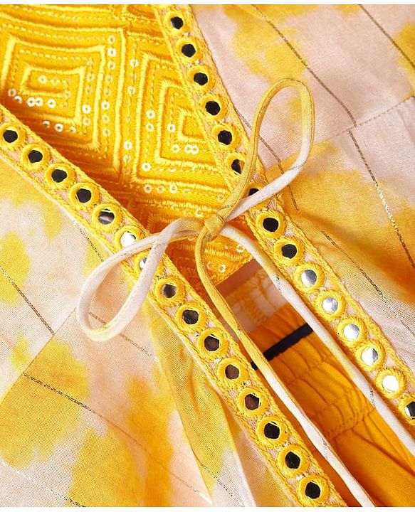 Pine Kids Viscose Woven Embroidered Top and Palazzo with Full Sleeves Tie Dye Shrug - Yellow