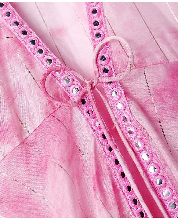 Pine Kids Viscose Woven Embroidered Top and Palazzo with Full Sleeves Tie Dye Shrug - Pink