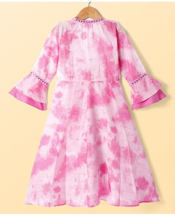 Pine Kids Viscose Woven Embroidered Top and Palazzo with Full Sleeves Tie Dye Shrug - Pink