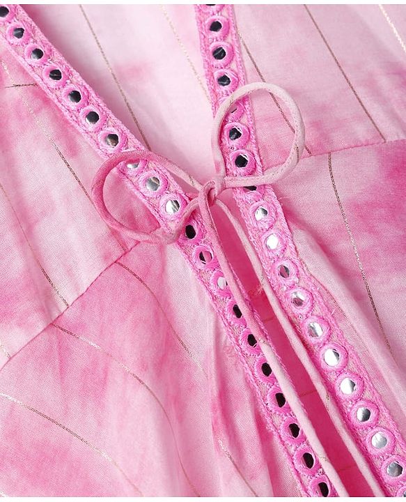 Pine Kids Viscose Woven Embroidered Top and Palazzo with Full Sleeves Tie Dye Shrug - Pink