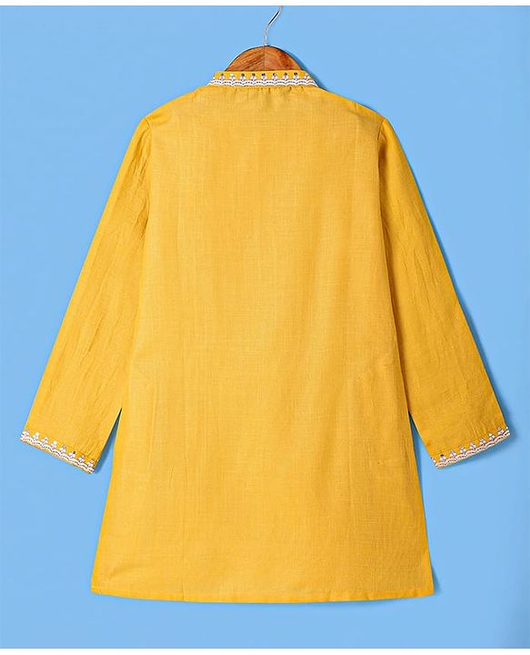 Pine Kids Woven Full Sleeves Sequined Embroidery Kurta Pyjama Set - Mustard