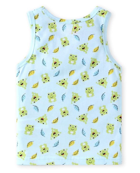 Babyhug 100% Cotton Sleeveless Sandos Striped & Frog Print Pack of 3 - Light Blue Yellow