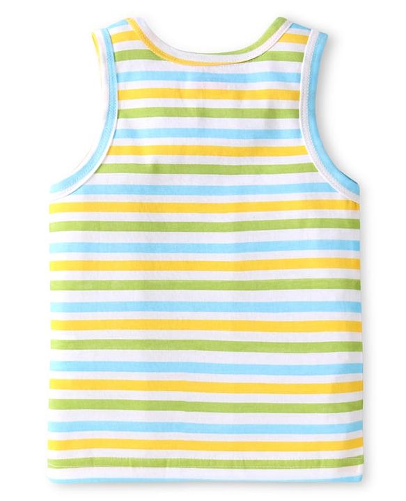 Babyhug 100% Cotton Sleeveless Sandos Striped & Frog Print Pack of 3 - Light Blue Yellow