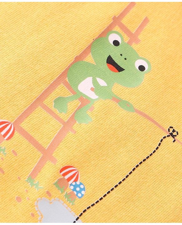 Babyhug 100% Cotton Sleeveless Sandos Striped & Frog Print Pack of 3 - Light Blue Yellow