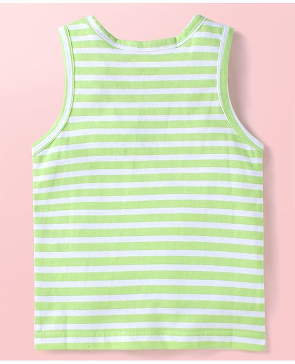 Babyhug Single Jersey Knit Sleeveless Striped & Animal Print Sando Pack of 3 - Light Green Light Blue & White