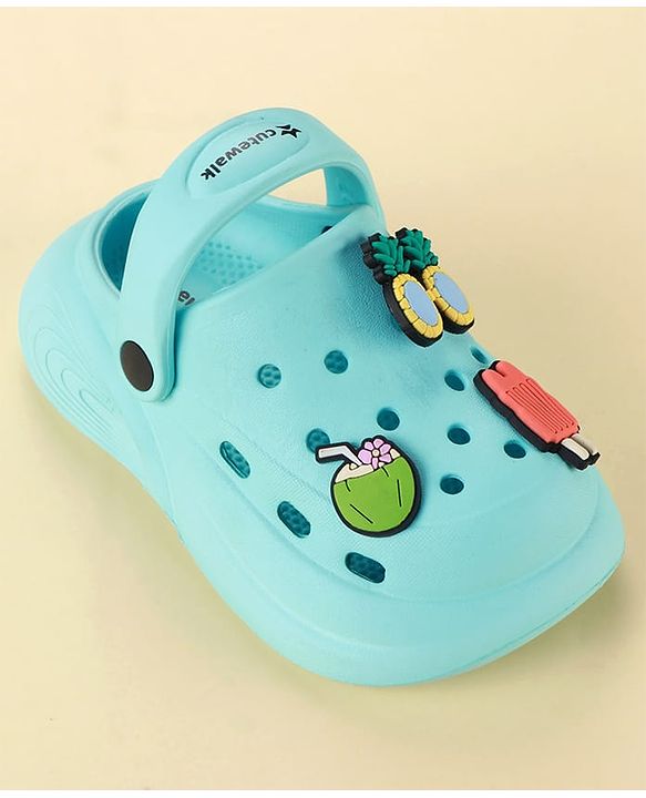 Cute Walk by Babyhug Clogs with Backstrap & Beach Theme Applique - Light Blue