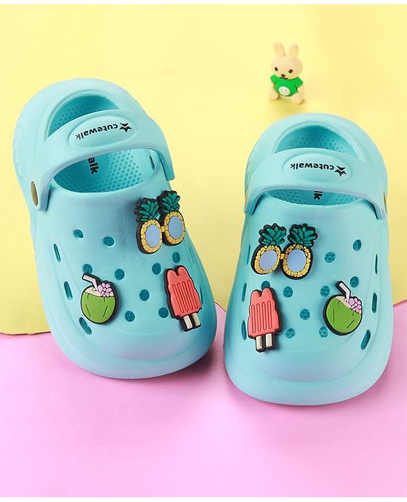 Cute Walk by Babyhug Clogs with Backstrap & Beach Theme Applique - Light Blue