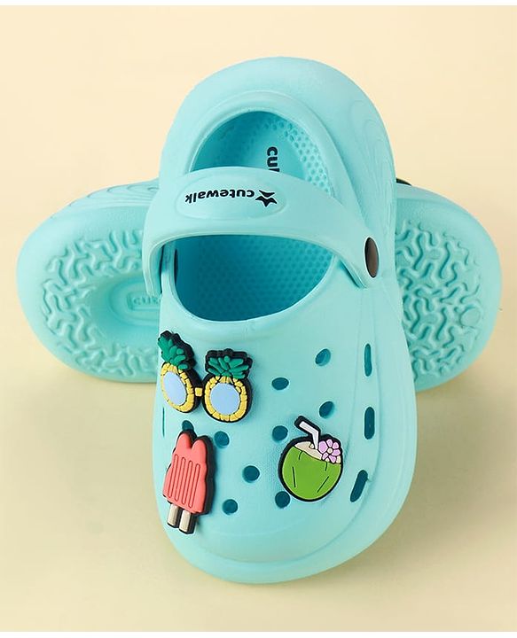 Cute Walk by Babyhug Clogs with Backstrap & Beach Theme Applique - Light Blue