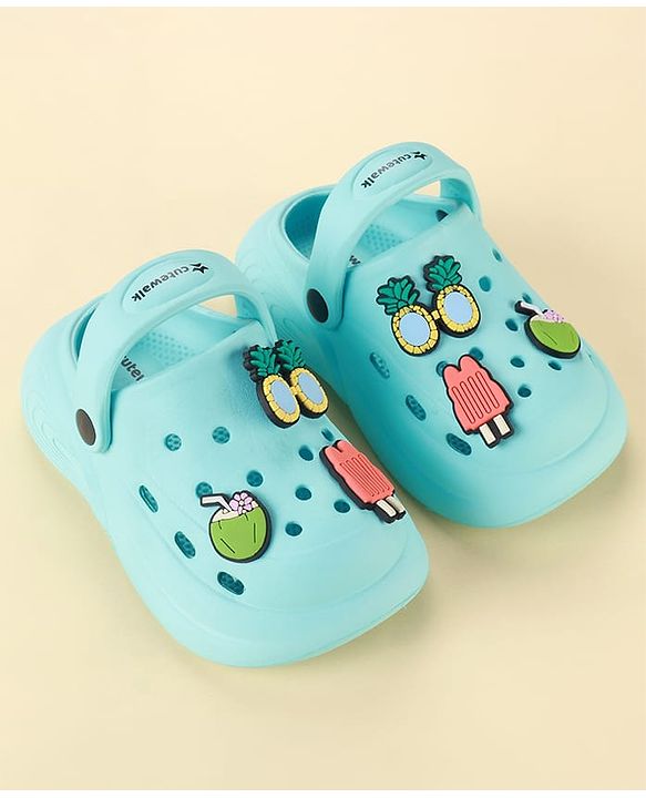 Cute Walk by Babyhug Clogs with Backstrap & Beach Theme Applique - Light Blue