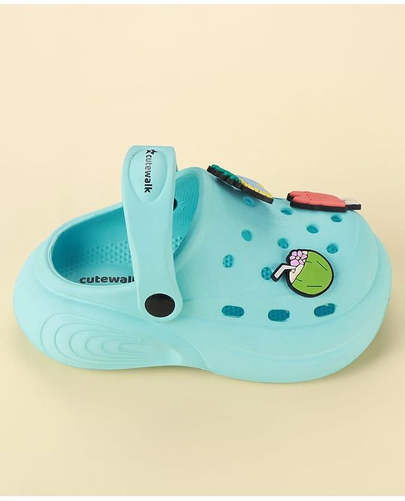 Cute Walk by Babyhug Clogs with Backstrap & Beach Theme Applique - Light Blue
