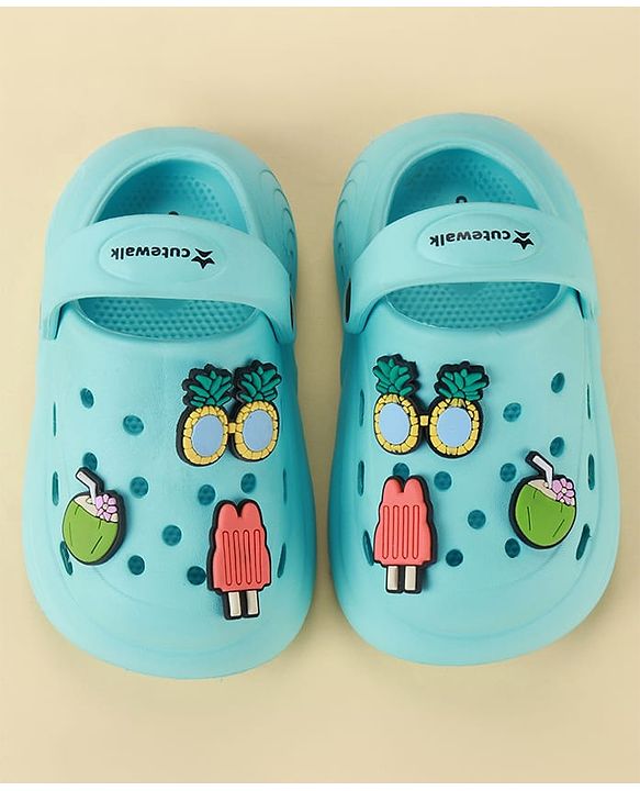 Cute Walk by Babyhug Clogs with Backstrap & Beach Theme Applique - Light Blue