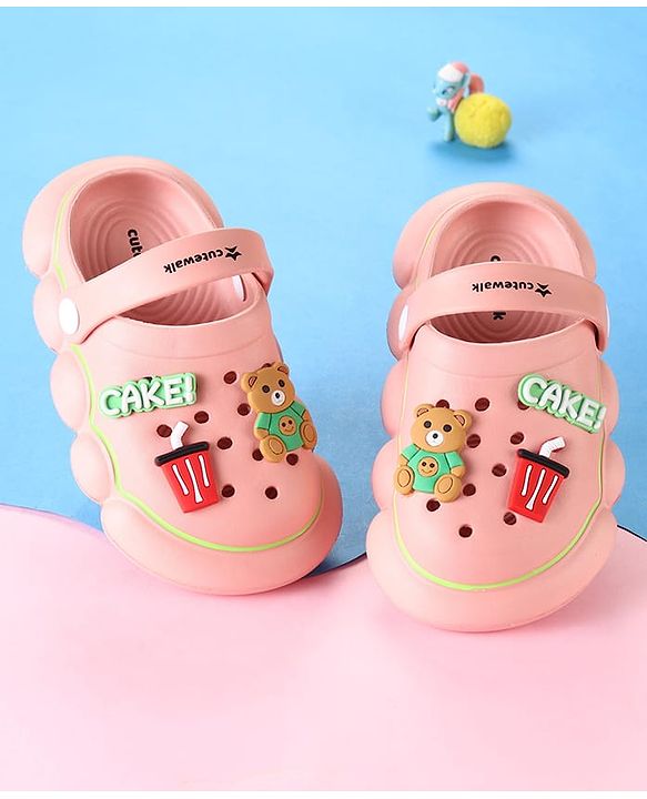 Cute Walk by Babyhug Clogs With Back Strap Closure & Bear Applique - Pink