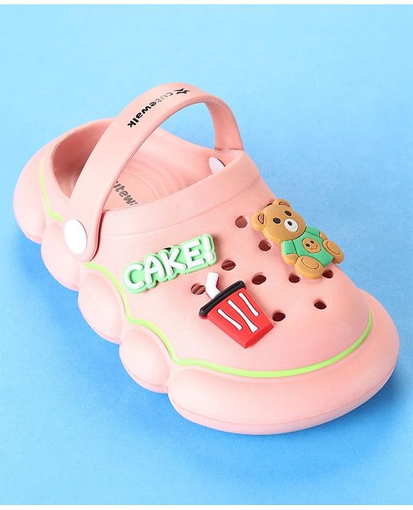 Cute Walk by Babyhug Clogs With Back Strap Closure & Bear Applique - Pink