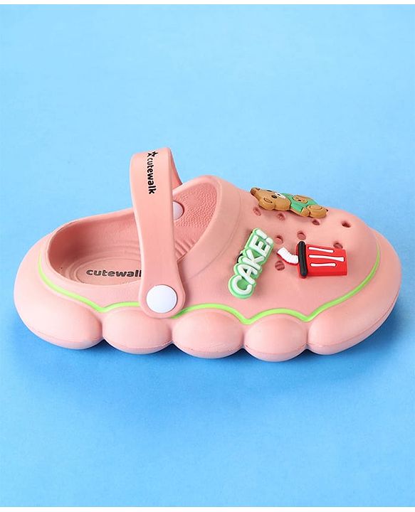 Cute Walk by Babyhug Clogs With Back Strap Closure & Bear Applique - Pink