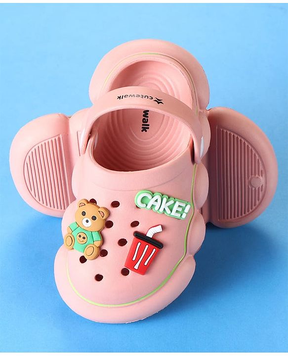 Cute Walk by Babyhug Clogs With Back Strap Closure & Bear Applique - Pink
