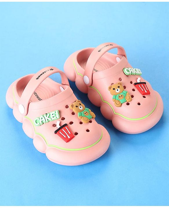 Cute Walk by Babyhug Clogs With Back Strap Closure & Bear Applique - Pink