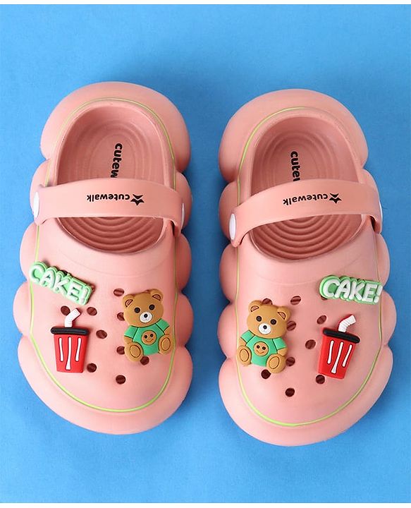Cute Walk by Babyhug Clogs With Back Strap Closure & Bear Applique - Pink