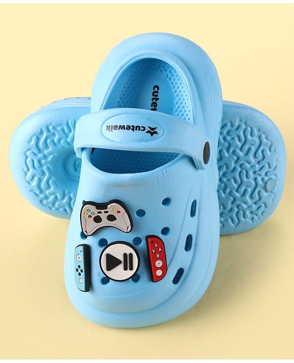 Cute Walk by Babyhug Backstrap Clogs with Video Game Applique - Blue