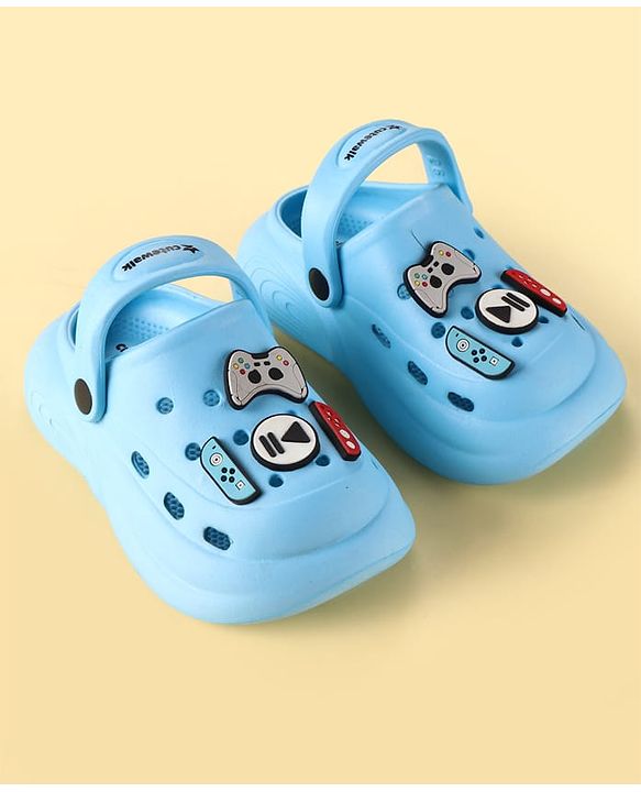 Cute Walk by Babyhug Backstrap Clogs with Video Game Applique - Blue