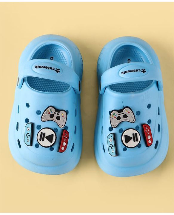 Cute Walk by Babyhug Backstrap Clogs with Video Game Applique - Blue