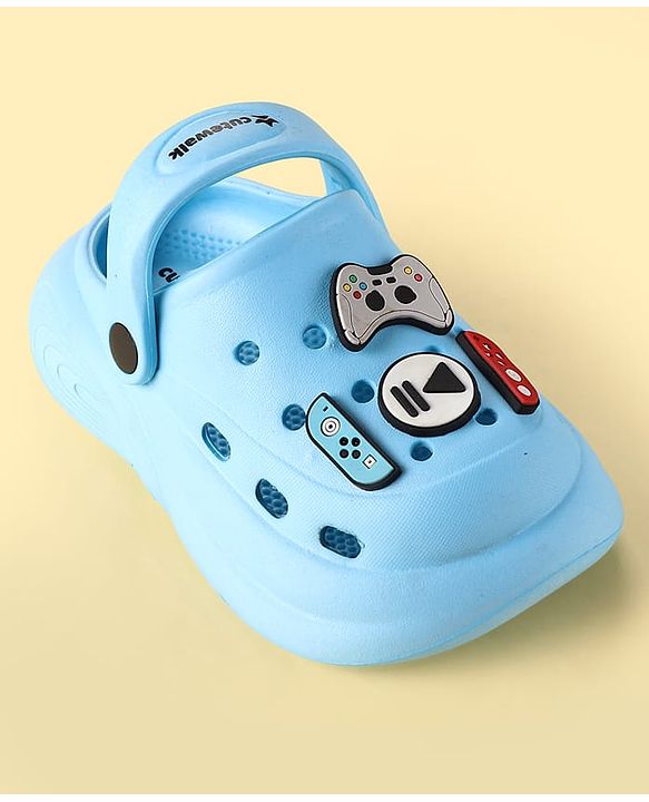 Cute Walk by Babyhug Backstrap Clogs with Video Game Applique - Blue