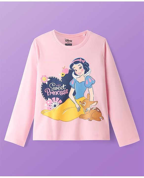 Pine Kids Disney Single Jersey Knit Full Sleeves Nightsuit With Snow White Graphic - Pink