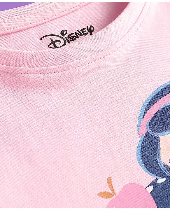 Pine Kids Disney Single Jersey Knit Full Sleeves Nightsuit With Snow White Graphic - Pink
