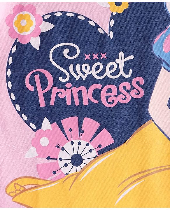 Pine Kids Disney Single Jersey Knit Full Sleeves Nightsuit With Snow White Graphic - Pink