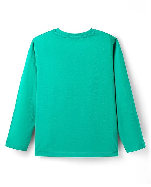 Pine Kids Disney Single Jersey Knit Full Sleeves Nightsuit With Mickey Mouse Graphic - Green & Navy Blue