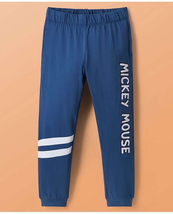 Pine Kids Disney Single Jersey Knit Full Sleeves Nightsuit With Mickey Mouse Graphic - White & Navy Blue