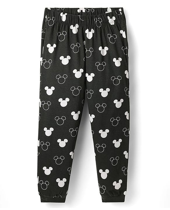 Pine Kids Disney Single Jersey Knit Full Sleeves Night Suit With Mickey Mouse Graphic - Limegreen  & Black