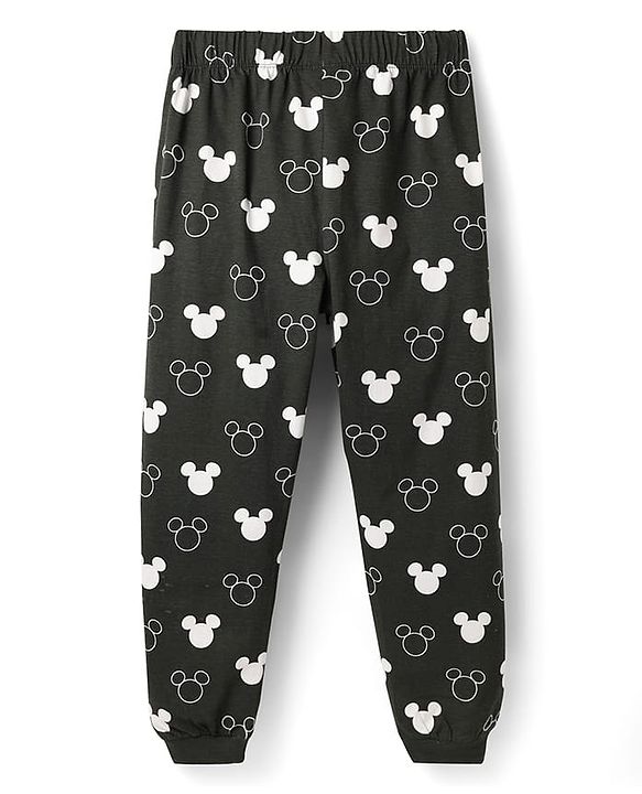 Pine Kids Disney Single Jersey Knit Full Sleeves Night Suit With Mickey Mouse Graphic - Limegreen  & Black