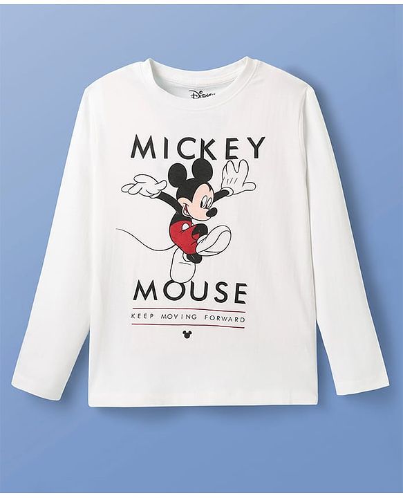 Pine Kids Disney Single Jersey Knit Full Sleeves Night Suit With Mickey Mouse Graphic- White & Red