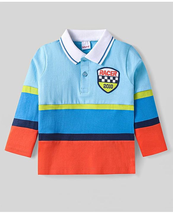 Babyhug Cotton Knit Full Sleeves Cut & Sew Polo T-Shirt with Patch Detailing - Multicolor