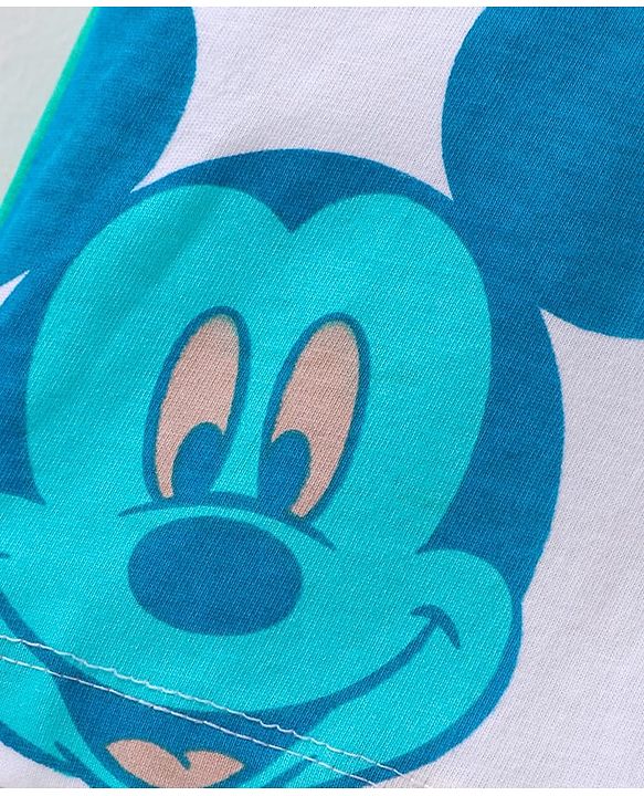 Babyhug Disney Cotton Knit Half Sleeves T-Shirt & Denim Shorts Set with Mickey Mouse Print - White Blue