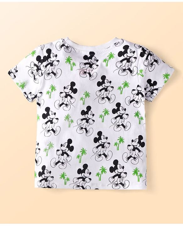 Babyhug Disney Single Jersey Knit Dungaree & Half Sleeves T-Shirt With Mickey Mouse Graphics - Navy Blue & White