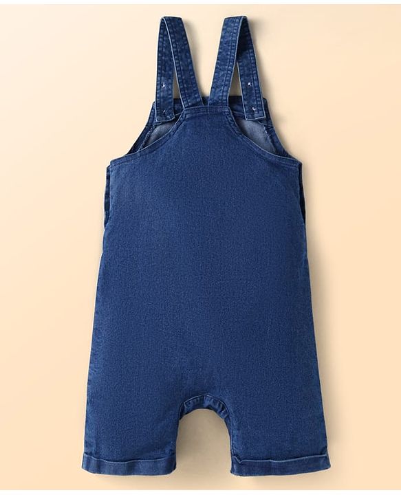 Babyhug Disney Single Jersey Knit Dungaree & Half Sleeves T-Shirt With Mickey Mouse Graphics - Navy Blue & White