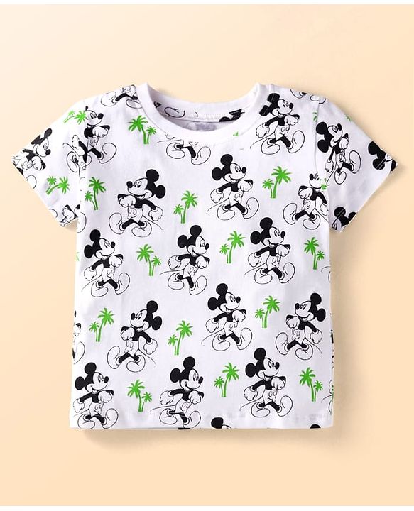 Babyhug Disney Single Jersey Knit Dungaree & Half Sleeves T-Shirt With Mickey Mouse Graphics - Navy Blue & White