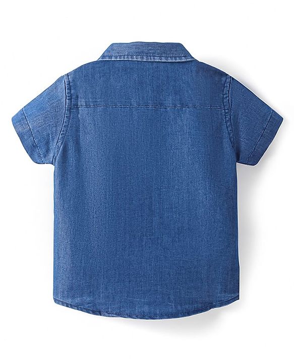 Babyhug Disney Knit Half Sleeves Denim Shirt with Mickey Mouse & Family Graphics  - Navy Blue