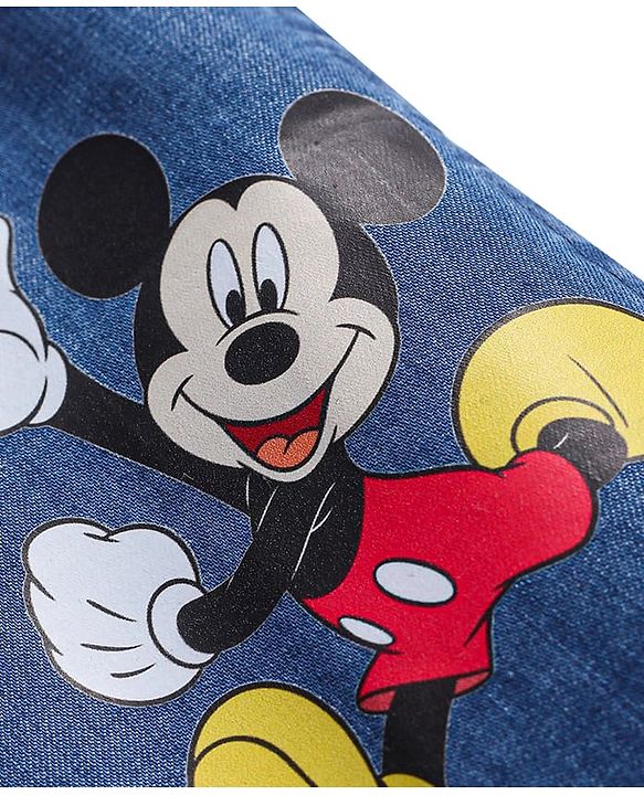 Babyhug Disney Knit Half Sleeves Denim Shirt with Mickey Mouse & Family Graphics  - Navy Blue