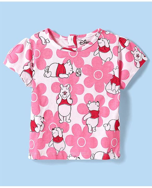 Babyhug Disney Single Jersey Knit Denim Frock & Half Sleeves Top with Winnie the Pooh Graphics - Navy Blue