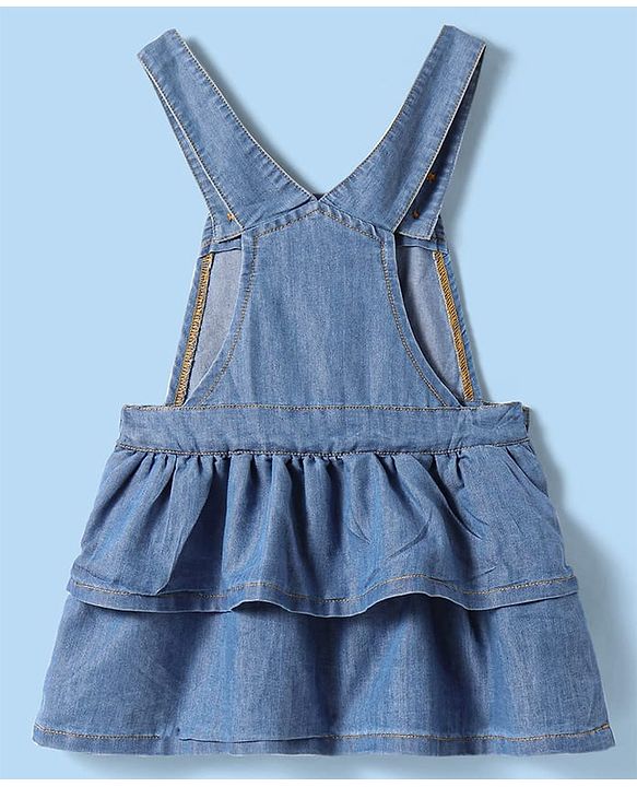Babyhug Disney Single Jersey Knit Denim Frock & Half Sleeves Top with Winnie the Pooh Graphics - Navy Blue